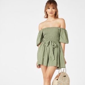 HYFVE | Green Polka Dot Off Shoulder Romper